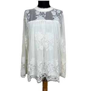 Altar'd State Long‎ Sleeve Floral Lace White